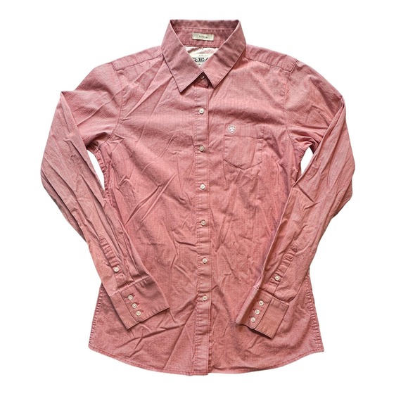Ariat REAL Shirt Womens Small Red Herringbone Fitted Long Sleeve Western
